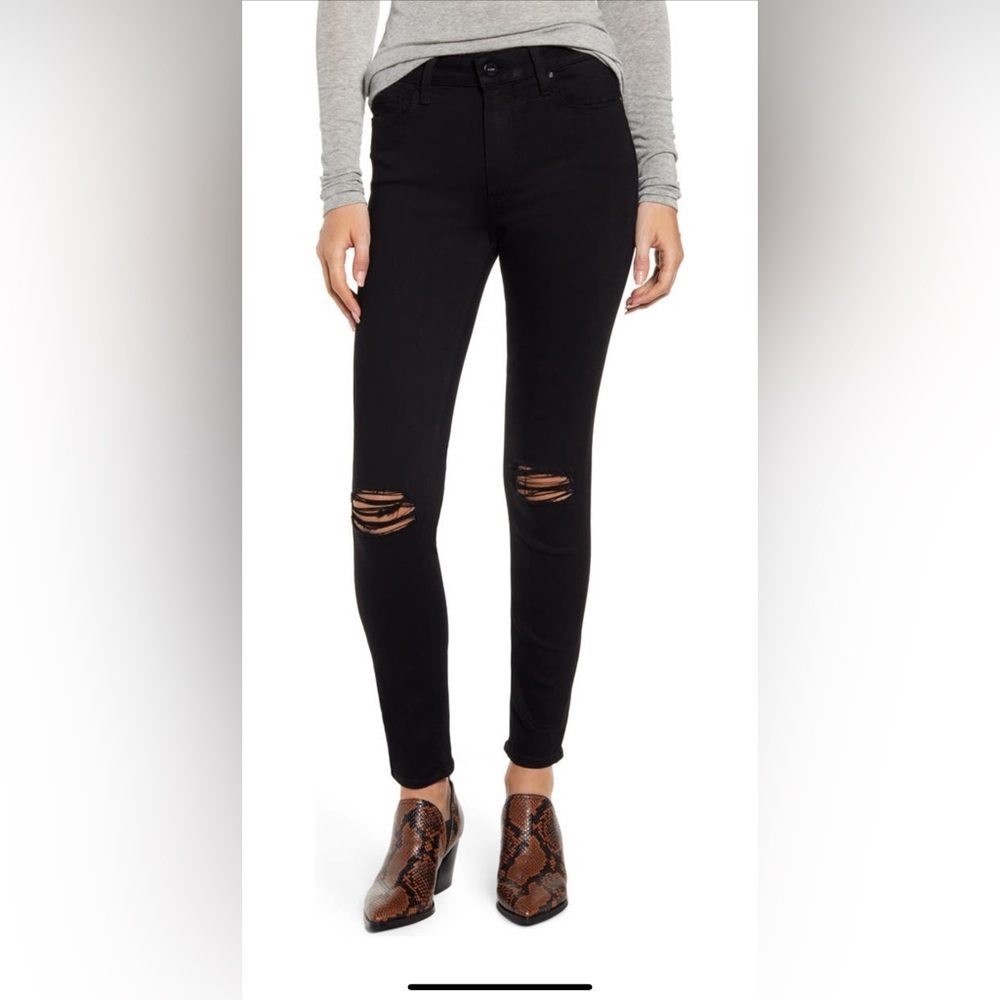 PAIGE Transcend - Hoxton Ripped High Waist Ankle Skinny Jeans Size 27